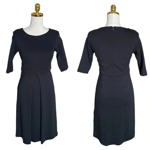 BROOKS BROTHERS | Classic Black Single Pleat A-Line Midi Sheath Dress Size 0 - Picture 2 of 10